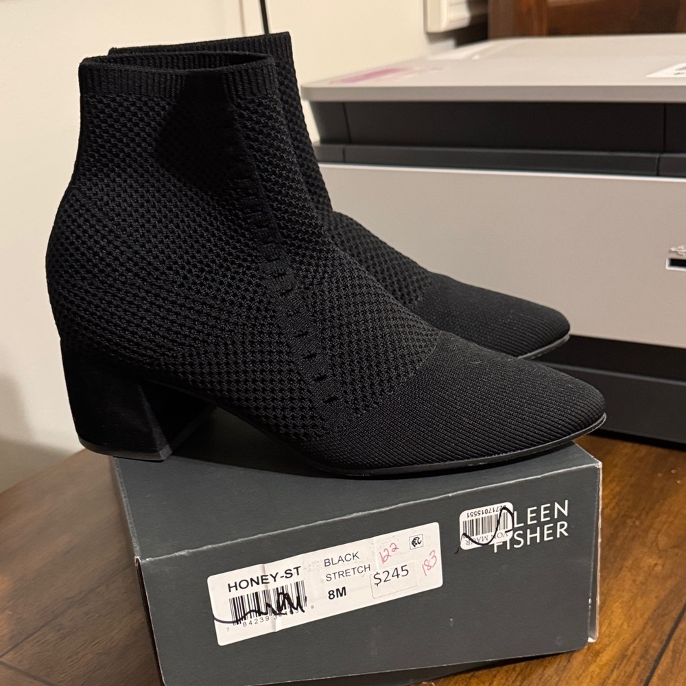 Eileen Fisher Honey Stretch Black Knit Ankle Booties